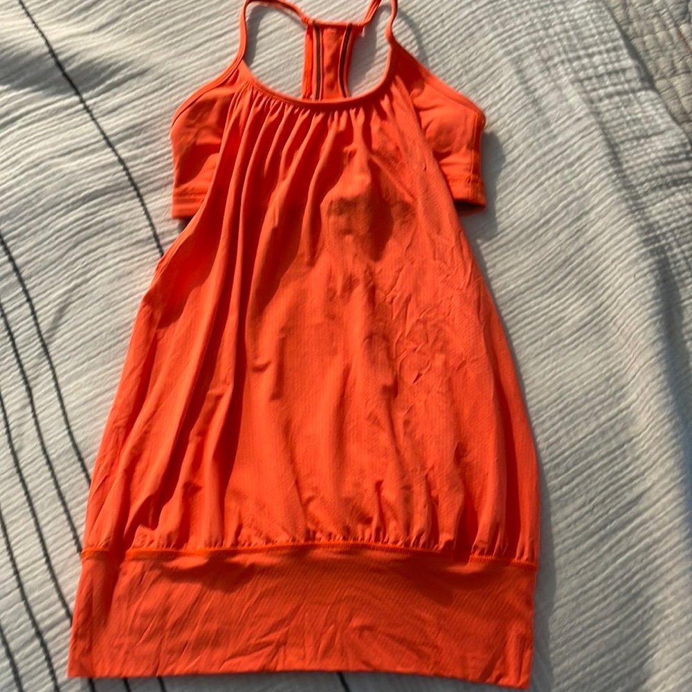 Neon orange Lulu lemon top with built in bra